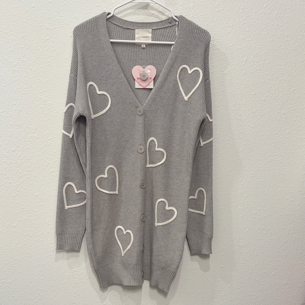 Chic Gray Heart Women's Cardigan